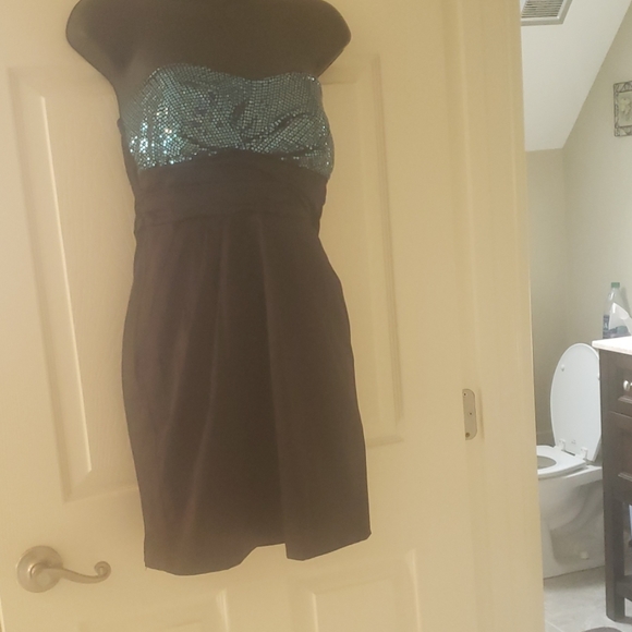 Ruby rox blue green sequin dress&black strapless.  Wear to formal event or club. - Picture 1 of 6